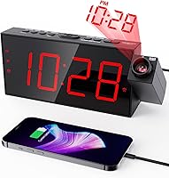 Vista 12 de OnLyee Reloj despertador de proyección para dormitorio, LED digital en techo y pared con carga USB para teléfono, respaldo de batería, proyector
