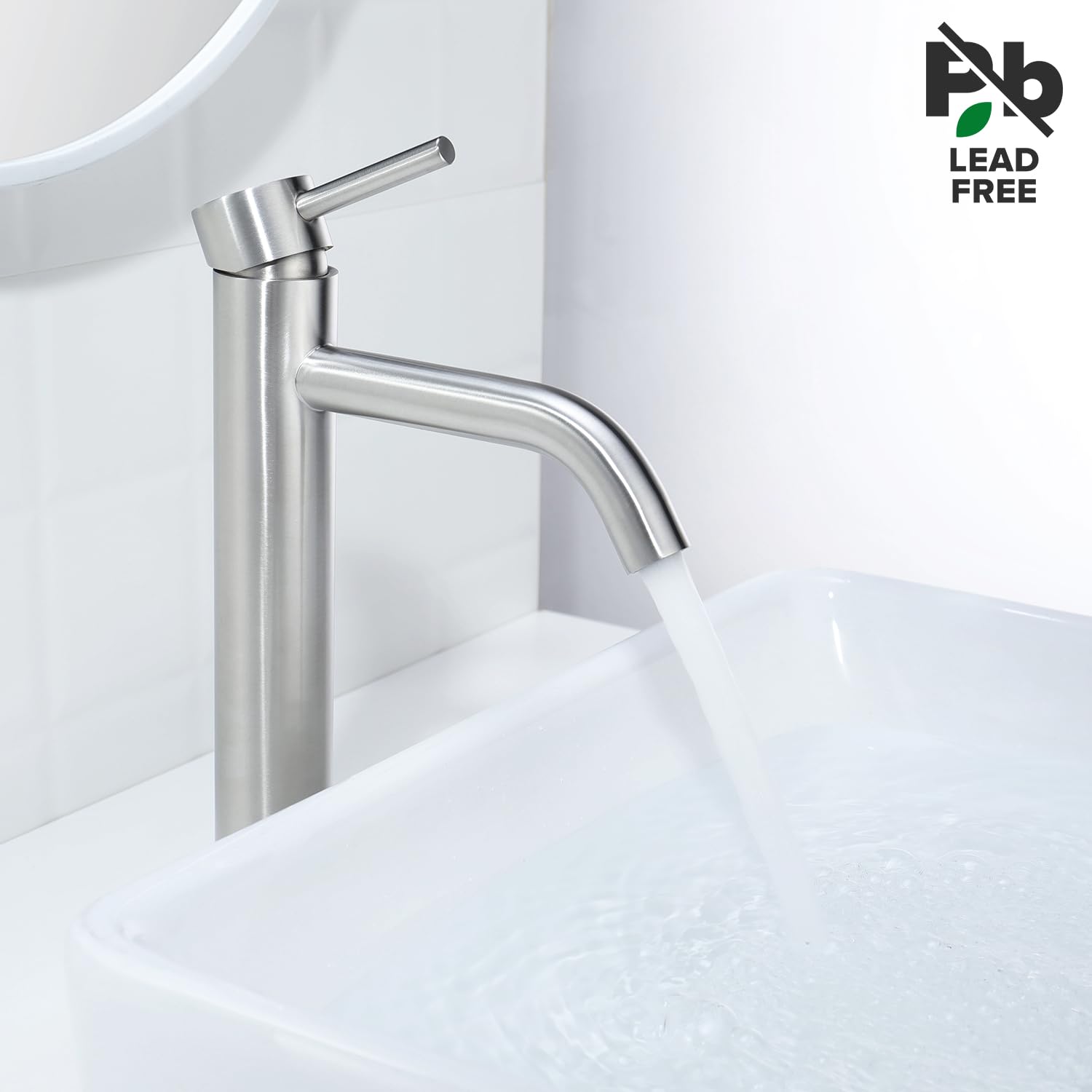 Decaura robinet lavabo salle de bain mitigeur salle de bain haut,robinet vasque à poser avec bec hauteur 186mm eau chaud et froide Brossé Nickel