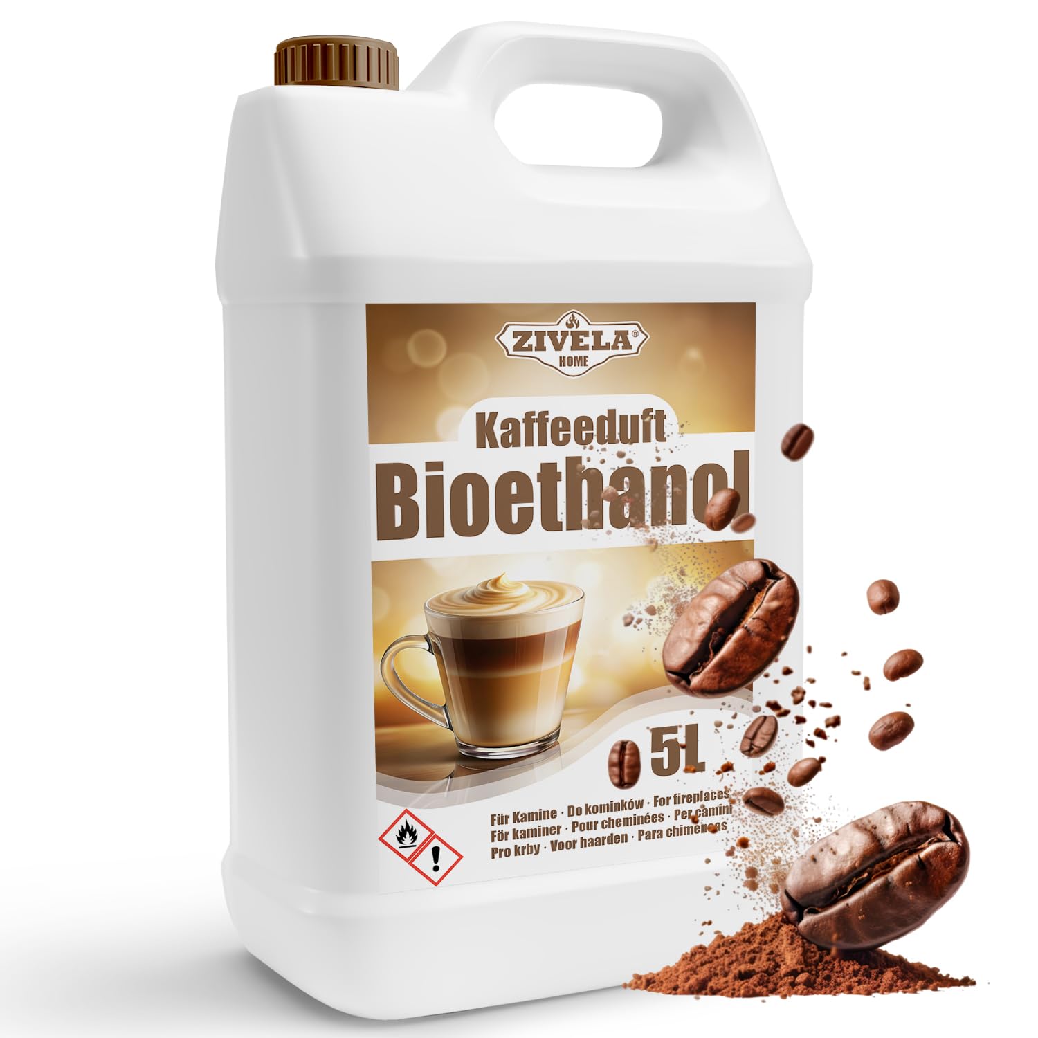 Bioetanol 96,6% 20L | Bio Alcohol Café Aroma 96,6% 4x5L | Bioetanol para Chimenea, Chimenea de mesa, Chimenea de Bioetanol | Aroma de café de bioetanol | Combustión limpia, sin humo, llama viva y