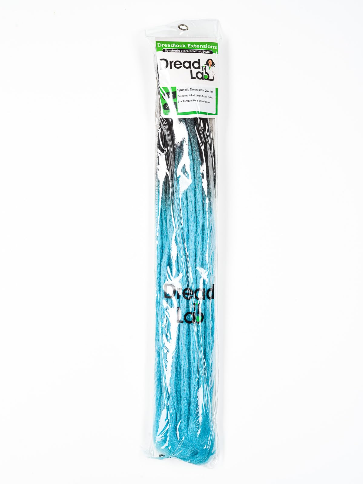 DreadLab - Double Ended Synthetic Dreadlocks (Pack of 10) Crochet Extensions (Black Aqua Blue Transitional Crochet) - Image 2