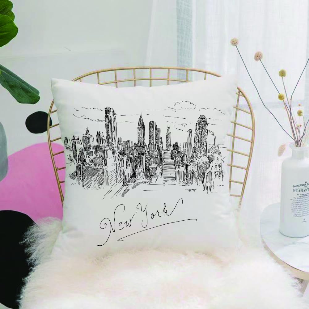 Hyosxw New York, Hand Drawn New York Cityscape Tour - A6 Cushion Cover,Throw Pillow Case Home Decorative For Living Room Bedroom Sofa Chair 18X18 Inch,New York, Hand Drawn New York Cityscape Tourism Viag (2),Pillowcase 45X45cm