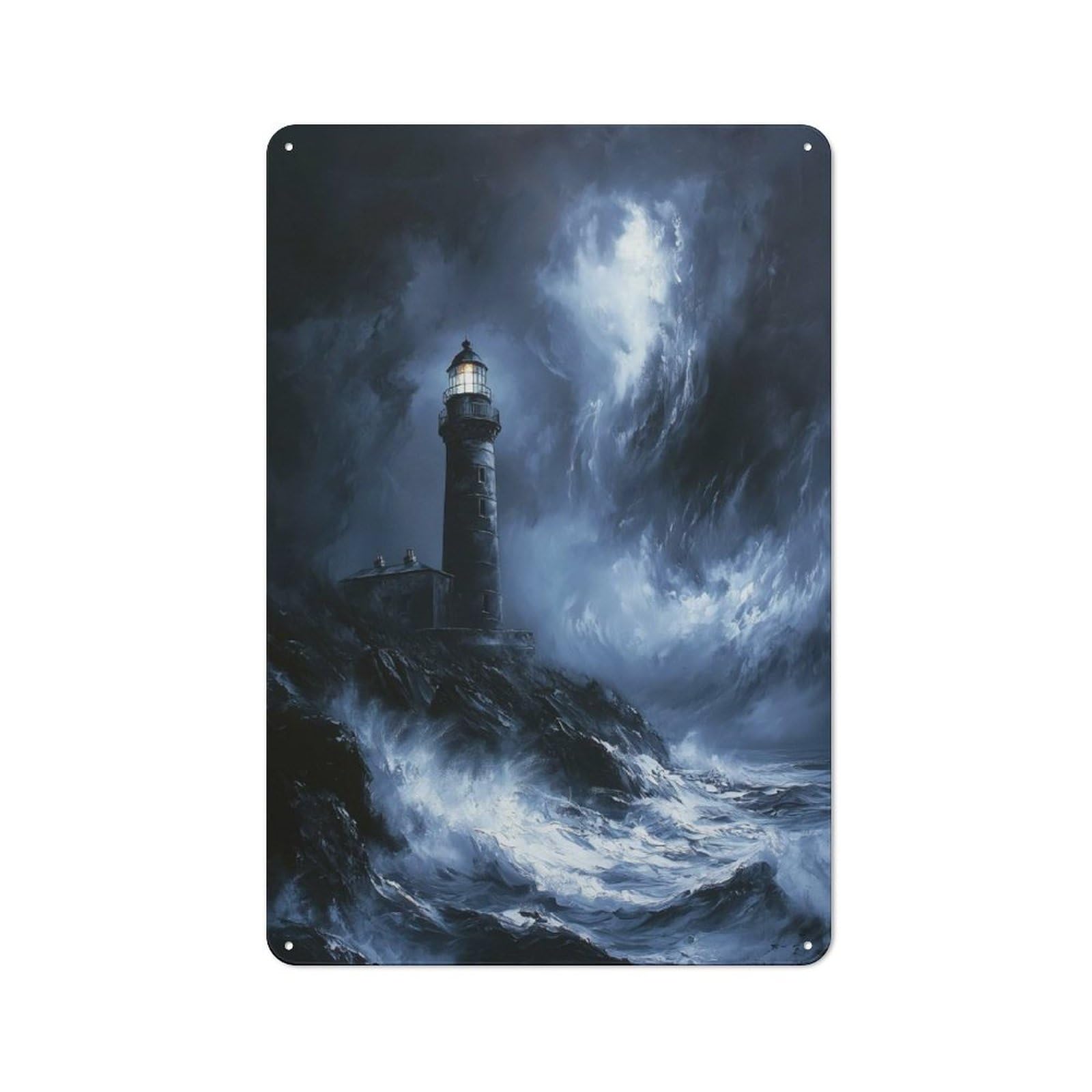 Junmoney Lighthouse In Stormy Weather Painting Vintage Tin Sign 30X20cm Featuring For Bar Or Restaurant, A Decorative Christmas Gift For Bar Decor Enthusiasts