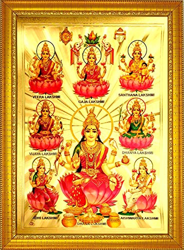 Image of ADA Handicraft Premium Hindu Lord Goddess Ashta Lakshmi God Religious Framed Painting for Wall and Pooja /Hindu Bhagwan Devi Devta Photo Frame /God Poster for Puja (35 * 25) cm, Wood Rectangular