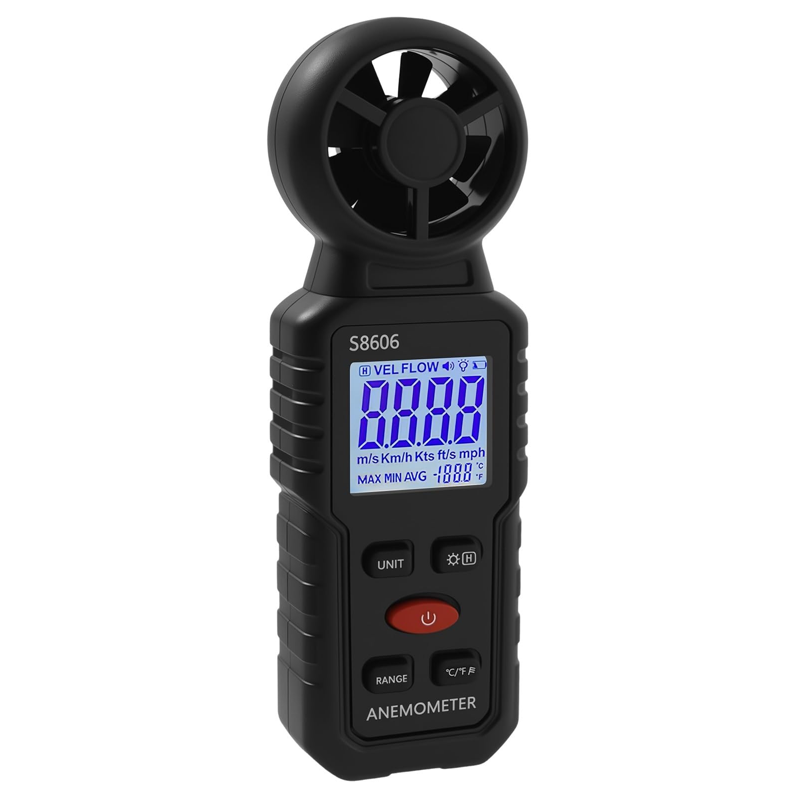Anemómetro digital de mano con retroiluminación LCD, medidor de velocidad del aire, portátil for navegación.