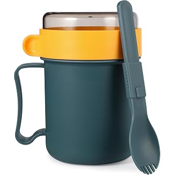 Microwave Soup Cup with Lid and Spoon Portable Cereal Cup for Hot Soups Porridge and Milk for Work School and Home