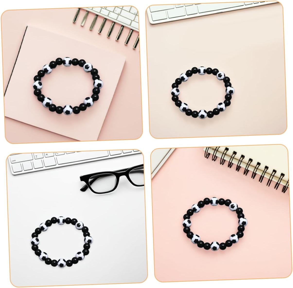 KDWZRUO 4pcs Football Bead Men Charm Jewelry Sports Themed Bracelets Resin for Soccer Party Favors