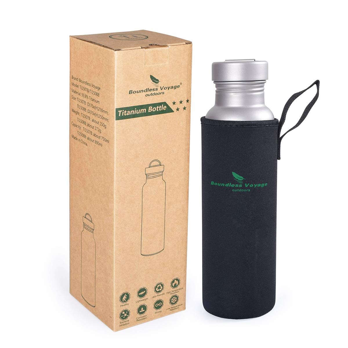 Boundless Voyage Bouteille de Sport en Titane avec Couvercle en Titane 800 ML