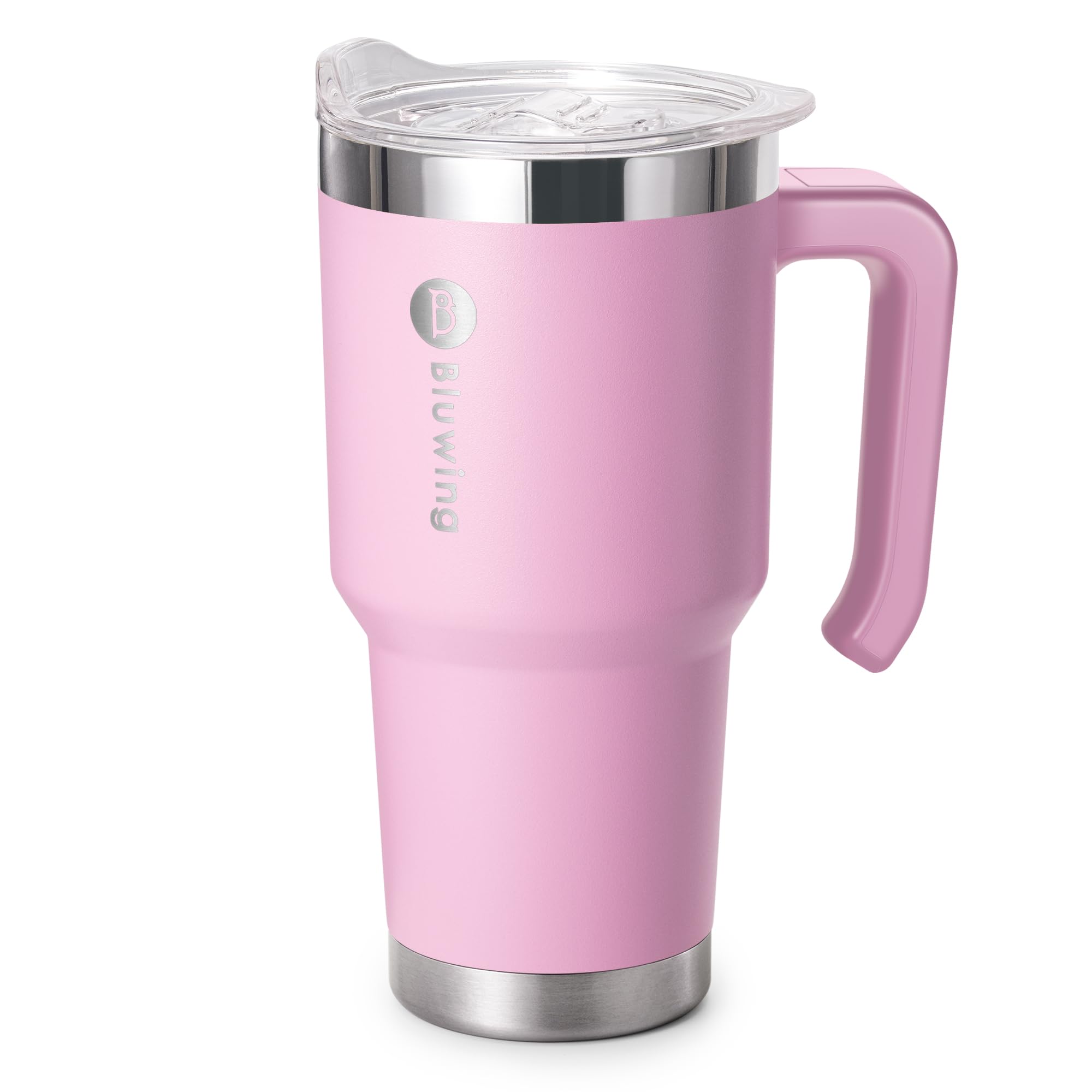 Stainless Steel Coffee Tumbler with Handle, 30 oz Double Wall Vacuum Insulated Water Tumbler with Spill Proof Lid for Travel（Baby Pink）