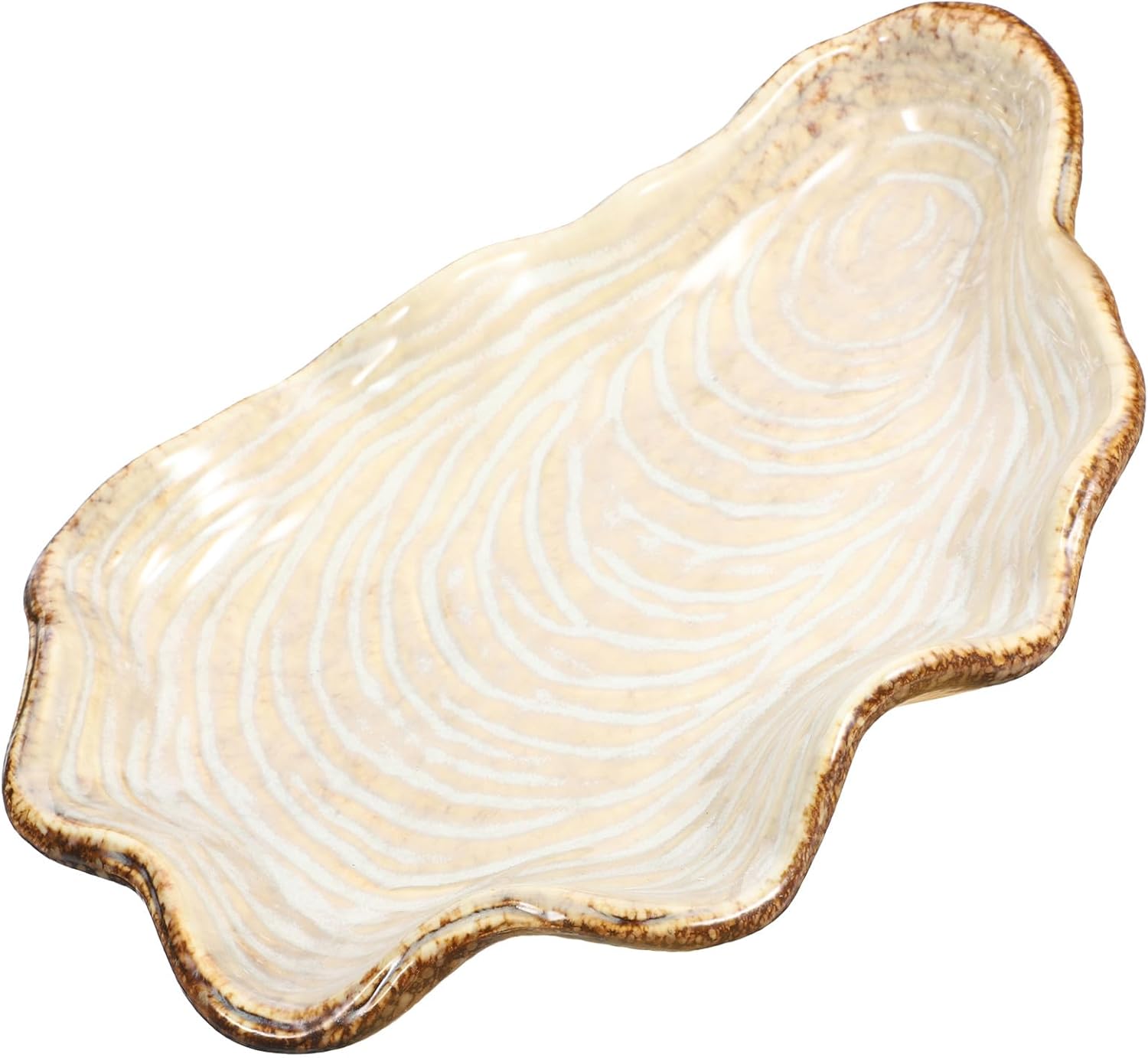 Shell Shape Salad Plate and Dessert Holder, Coffee Color Ceramic Western Food Plate for Fruit, Cake, and Multipurpose Serving in Irregular Shell Design