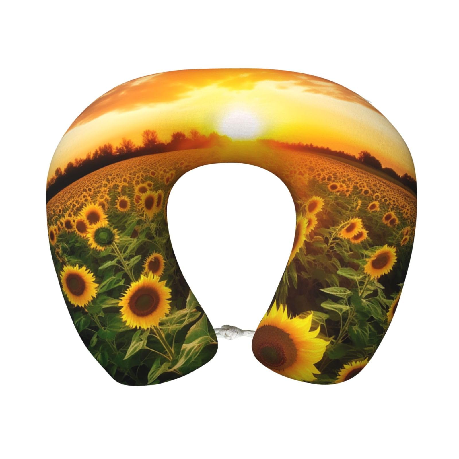 peiyeety Sunflower Field Sunset Travel Pillow Memory Foam - Comfortable U Shape Neck Pillows for Sleeping, Neck and Head Support Portable Airplane Pillow Adjustable Flight Pillow, Washable Cover