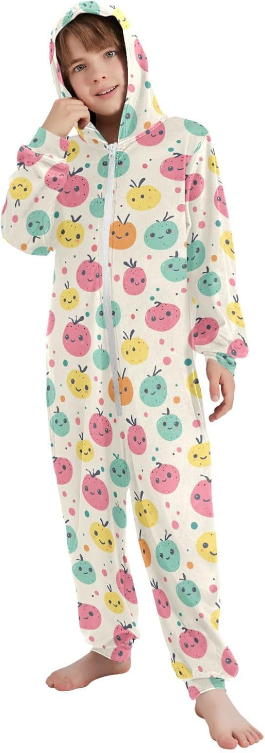 Sleepwear Holiday Pajamas Long Sleeve Hooded One-Piecing Loungewear Sleepwear for Unisex 4-14Y