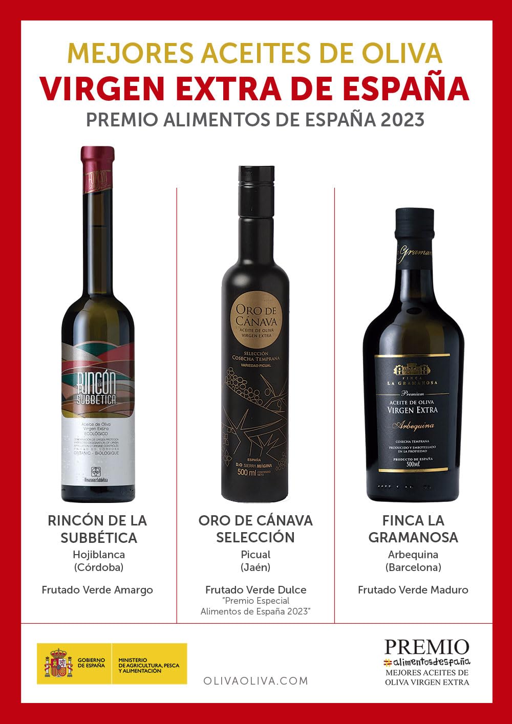 3 Mejores Aceites de Oliva Virgen Extra de España 2023 ("Premios Alimentos de España Mejores Aceites de Oliva Virgen Extra") - Pack de 3 botellas de 500 ml