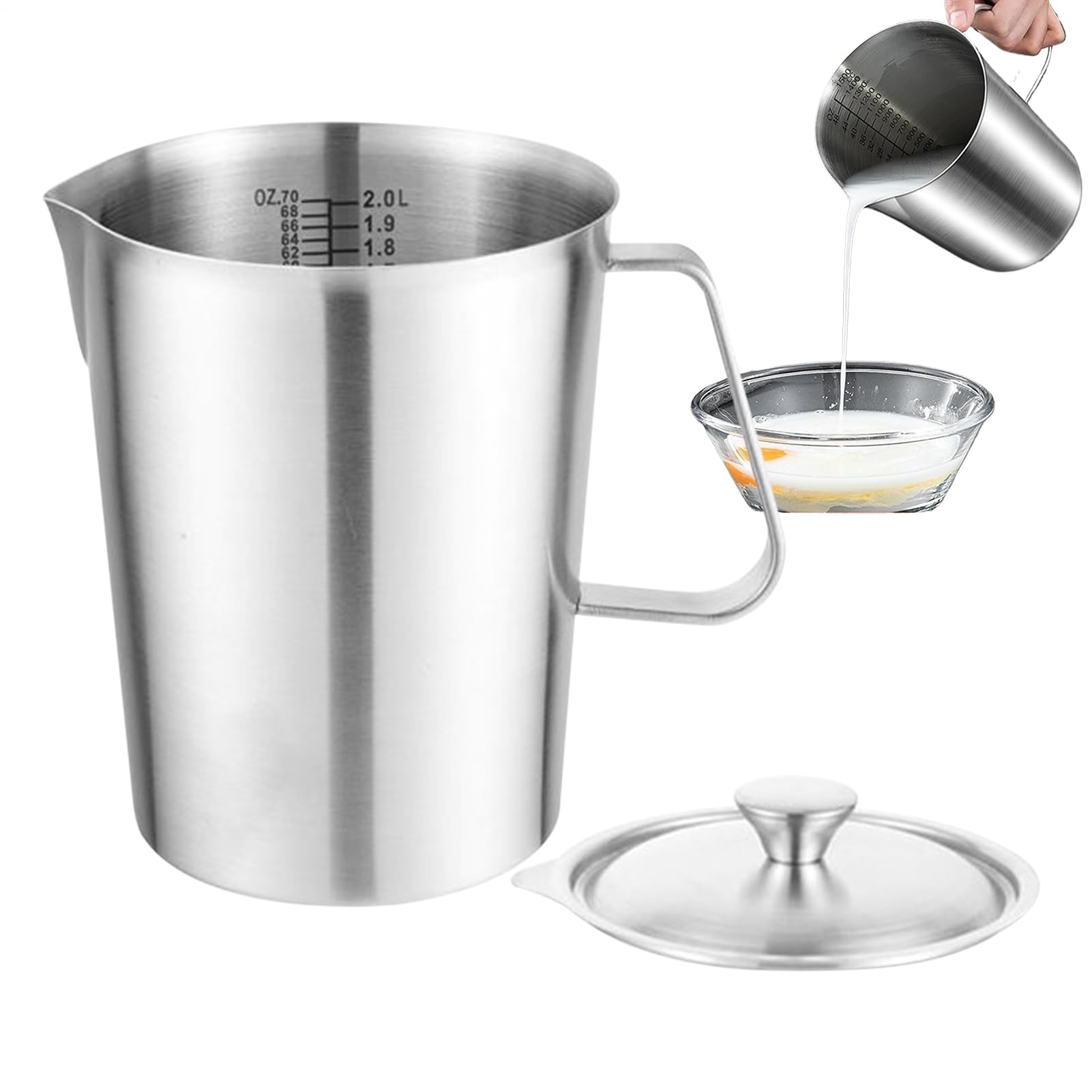 Taza Espumadora 2000ml (2 litros) Taza de Medir Portátil y | Jarra Espumadora para Leche para Bebidas Lácteas Cocinas Cafeterías Desayunos