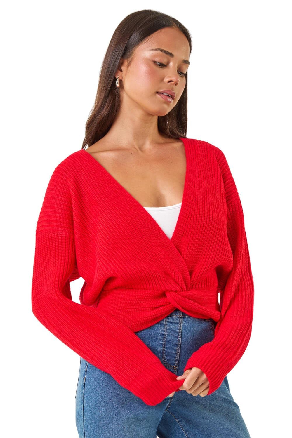 Roman Women's Petite Twist Front Knit Jumper in Red | Size: 16