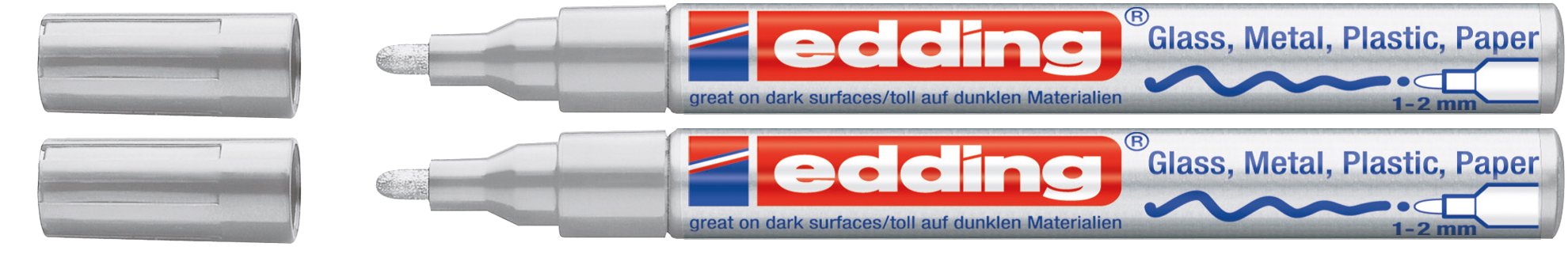 Edding 751 Paint Marker Pen M Bullet Tip, silber, Doppelpack