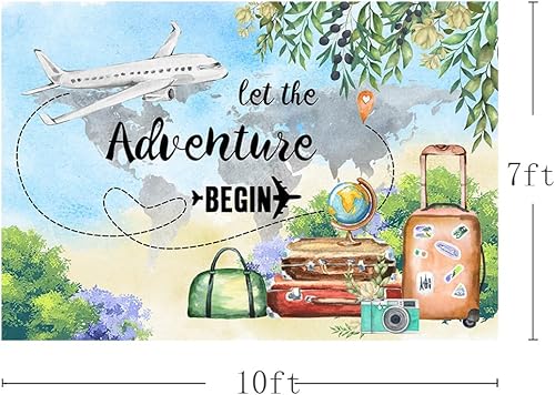 Miniatura 8 de MEHOFOND Let The Adventure Begin - Telón de fondo para baby shower viajes cumpleaños graduación fiesta de jubilación avión maleta boda fotografía