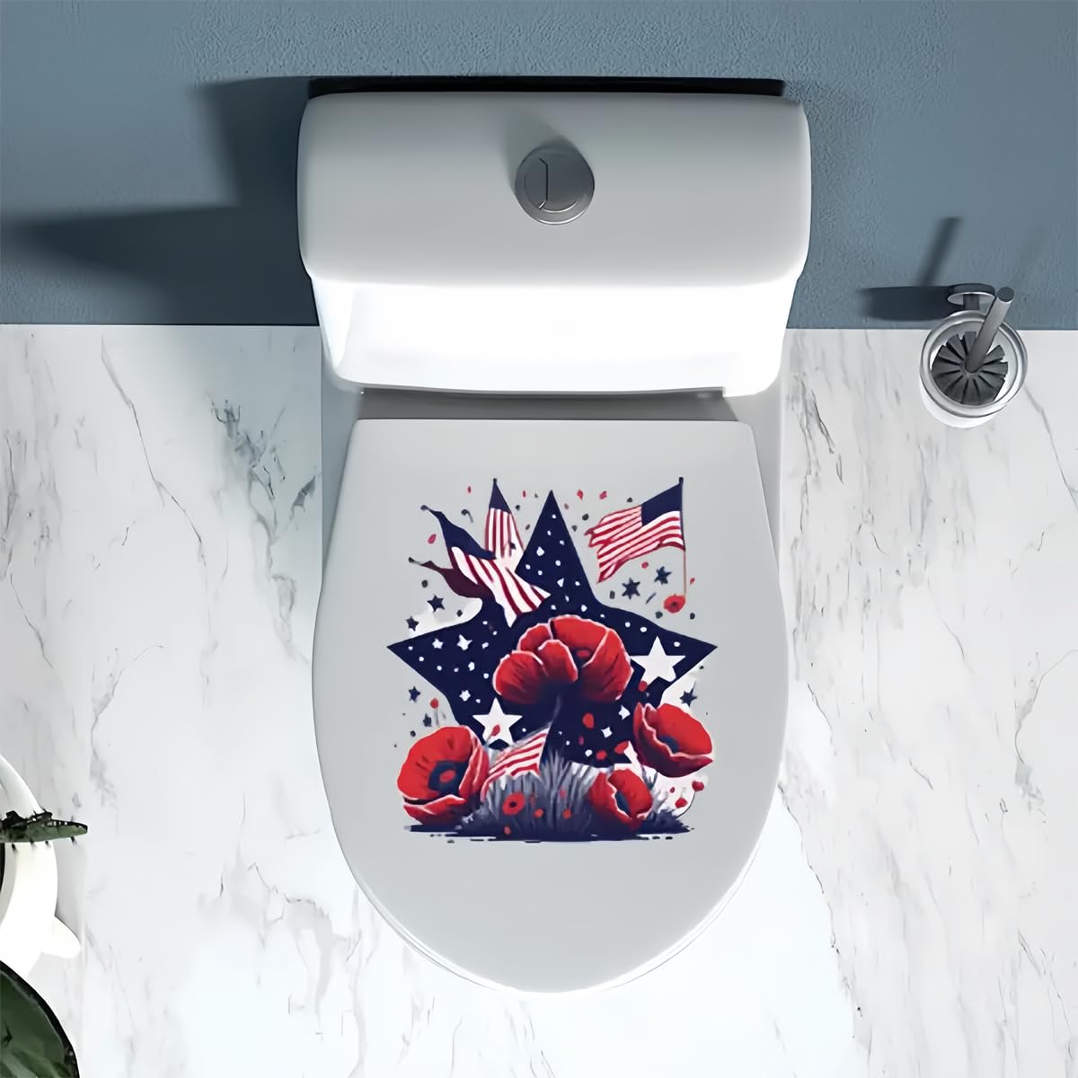 TOLOVIS Flag Flowers Toilet Cover Sticker Decals,Flower leaf bird Waterproof Toilet Lid Tank Seat Decals Cistern Self-Adhesive Bathroom Wall Sticker