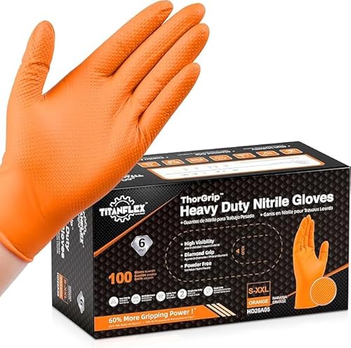TitanFlex Heavy Duty Orange Nitrile Gloves