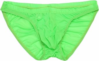 iEFiEL Summer Silky Feel Bulge Pouch Ruched Back Bikini Briefs Underwear Swimwear for Men Fluorescent Green One Size