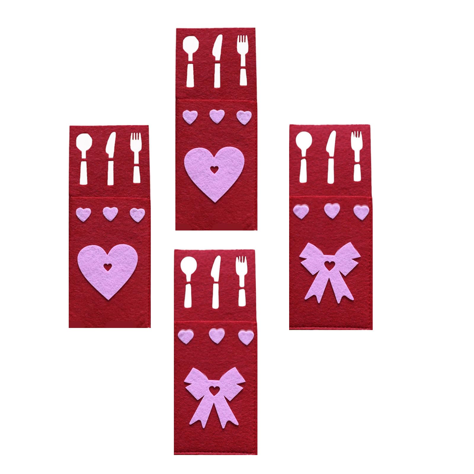 Kalttoy Mixed 4Pcs Valentine ' S Day Fabric Flatware Holders Rectangular Cutlery Storage Bags Holiday Party Silverware Organizers Fabric Utensils Bag