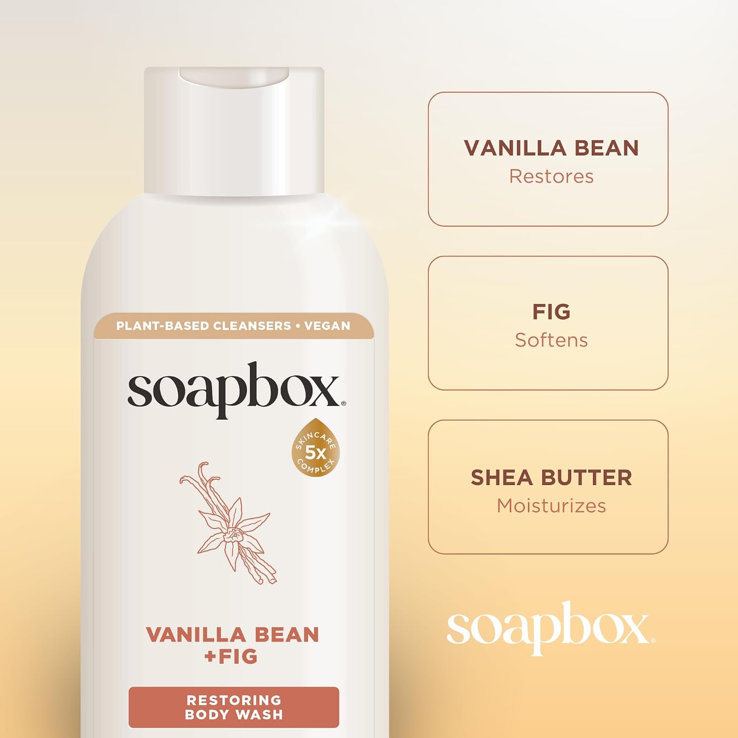 Soapbox Moisturizing Body Wash, Vanilla Bean & Fig Shower Gel - Hydrating Natural Body Wash with Shea Butter - Clean Ingredients Free of Harsh Chemicals, Sulfates, Parabens & Silicones - 2 Pack