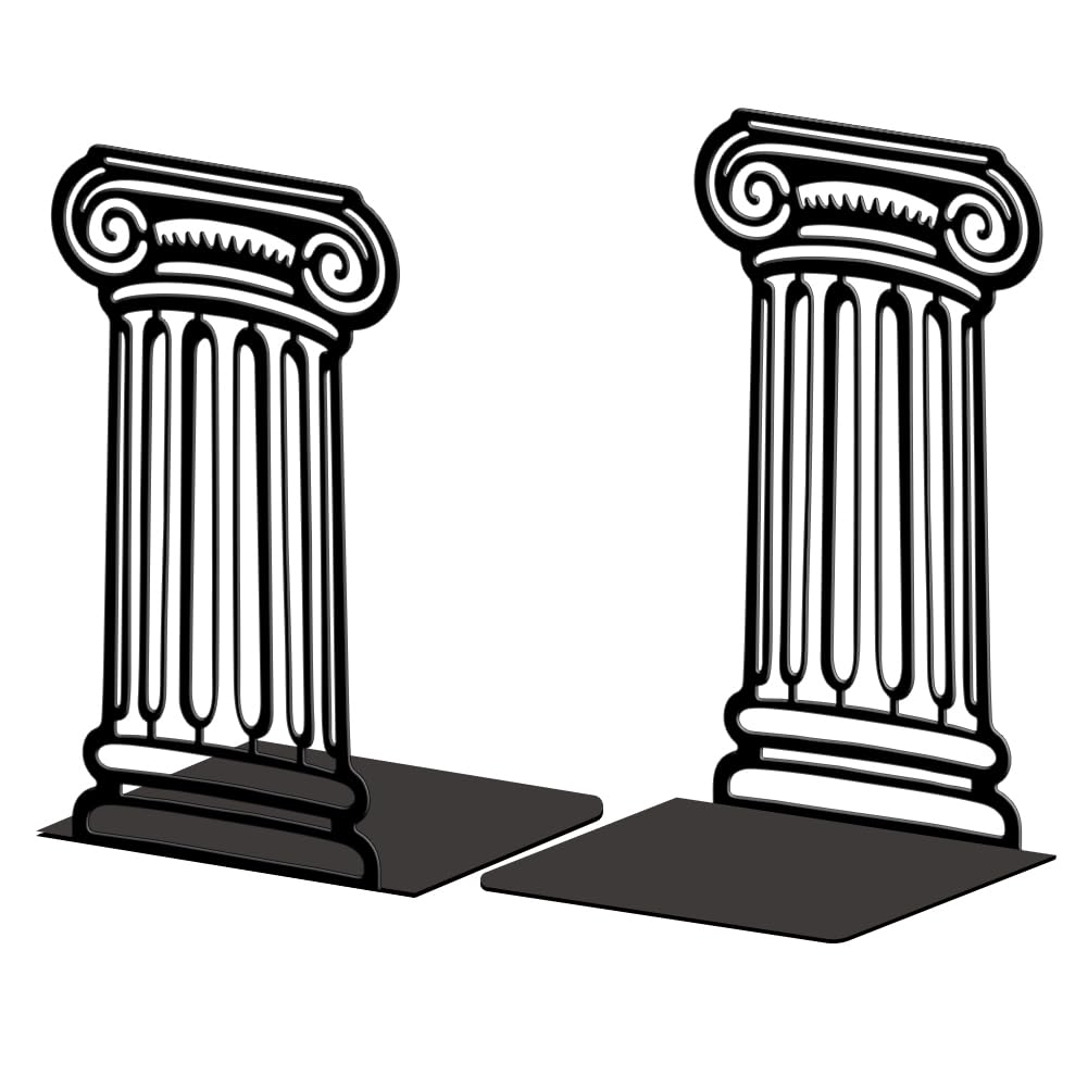 Peacoblue Metal Bookends for Shelves, Modern Decorative Heavy Duty Study Book Ends Stoppers for Office Desk Roman Columns Cast Iron Simple Tall Bookends 1 Pair (Roman Columns)