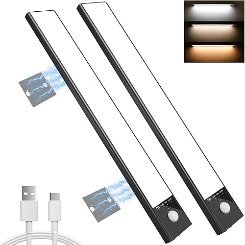 Paquete de 2 luces para debajo del gabinete, sensor de movimiento doble, 11.8 pulgadas, 3 temperaturas de color, luces debajo de la encimera para
