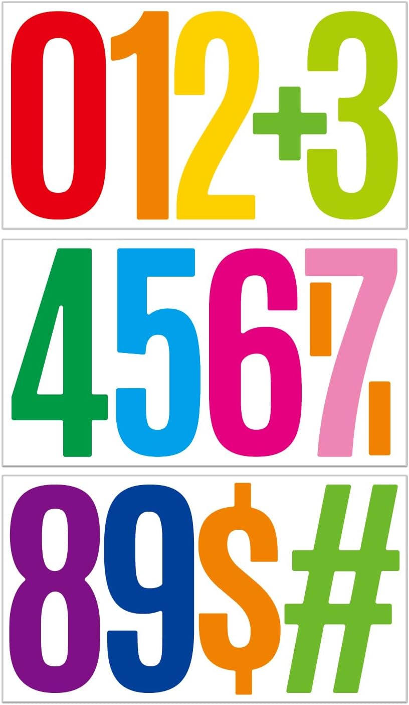 6 Inch Vinyl Numbers Stickers,Waterproof Large Stick On Numbers,9 Sheets 45 Pcs Self Adhesive Numbers Stickers for Mailbox,Signs,Window,Door,Cars,Trucks,Homes,Address Numbers (Colorful)