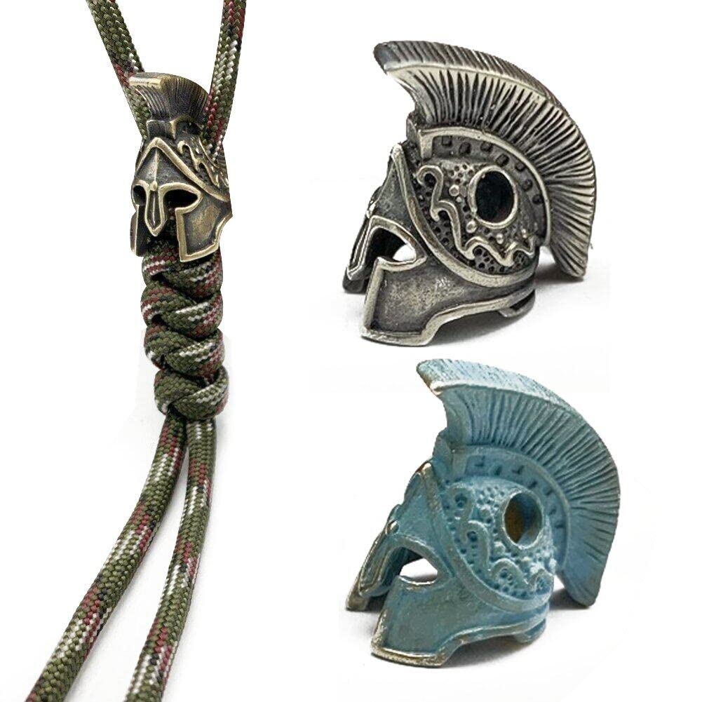Wudaizhi Style 5 Vintage Brass Dark Spartan Helmet Lanyard Bead Paracord Knife Beads Keychain Tool Diy Pendant