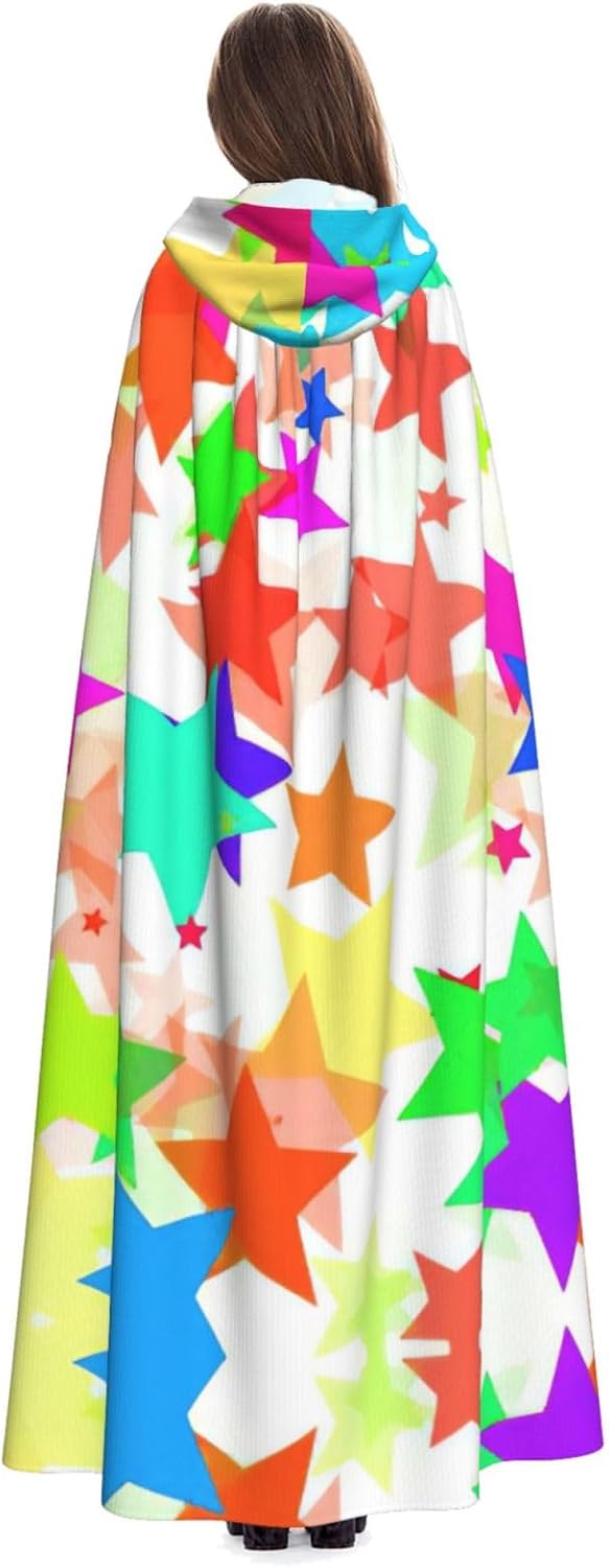 SSIMOO Colorful Star Enchanting Adult Hooded Cape for Halloween and Party Costumes-Fashionable Women's Robes,Capes