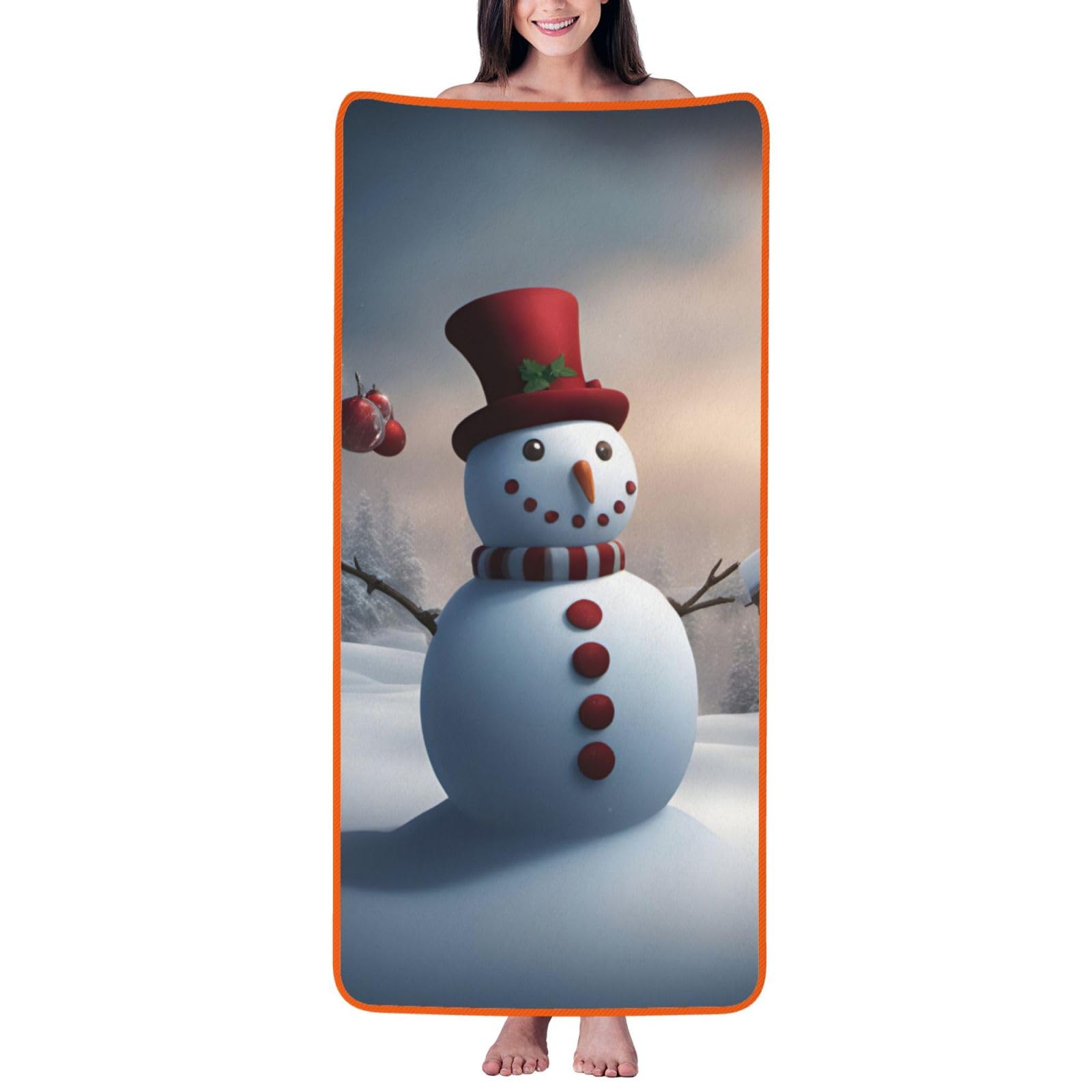 Toalla de baño de terciopelo coral con diseño de muñeco de nieve navideño