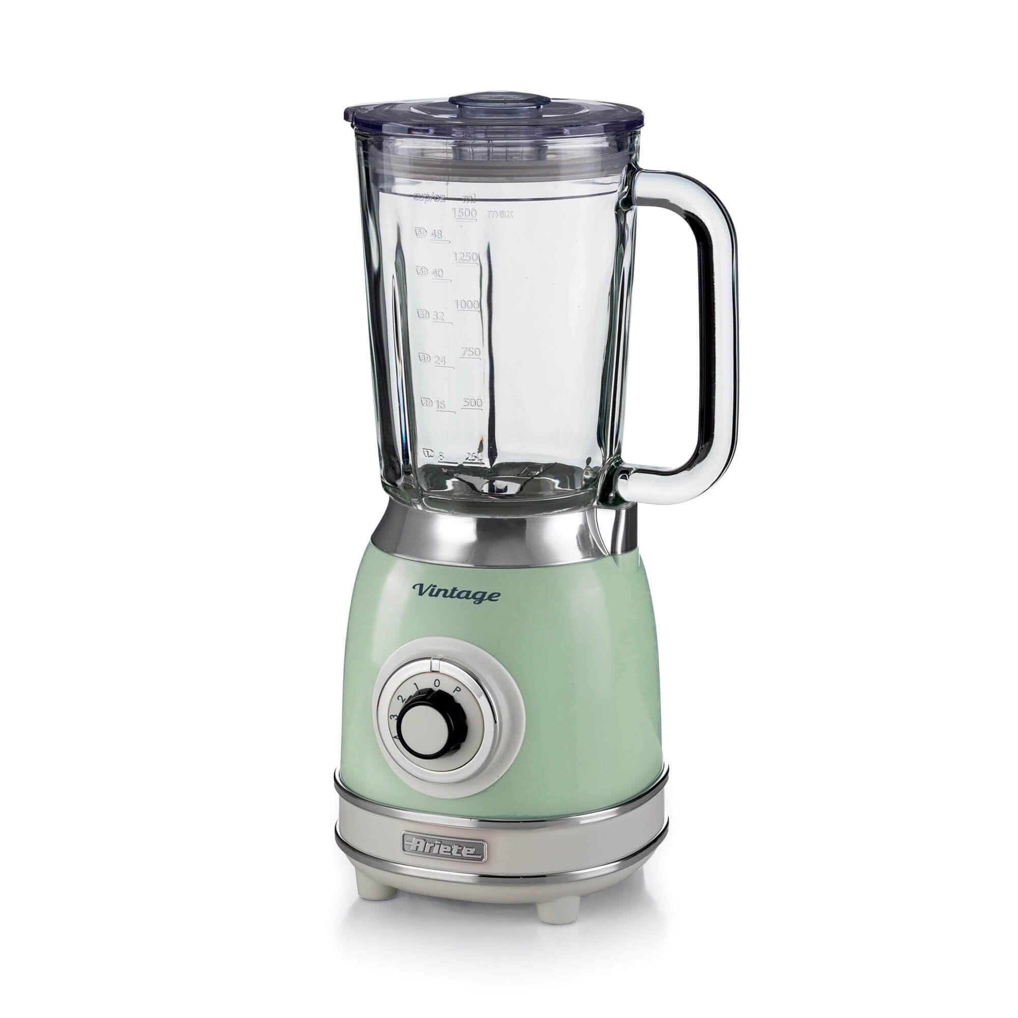 Ariete Mixeur en Verre Vintage 583, Blender Multifonctionnel avec 4 Lames, 4 Vitesses + Impulsion, Fonction Broyeur de Glace, Capacité de 1,5 Litre, 1000W, Vert