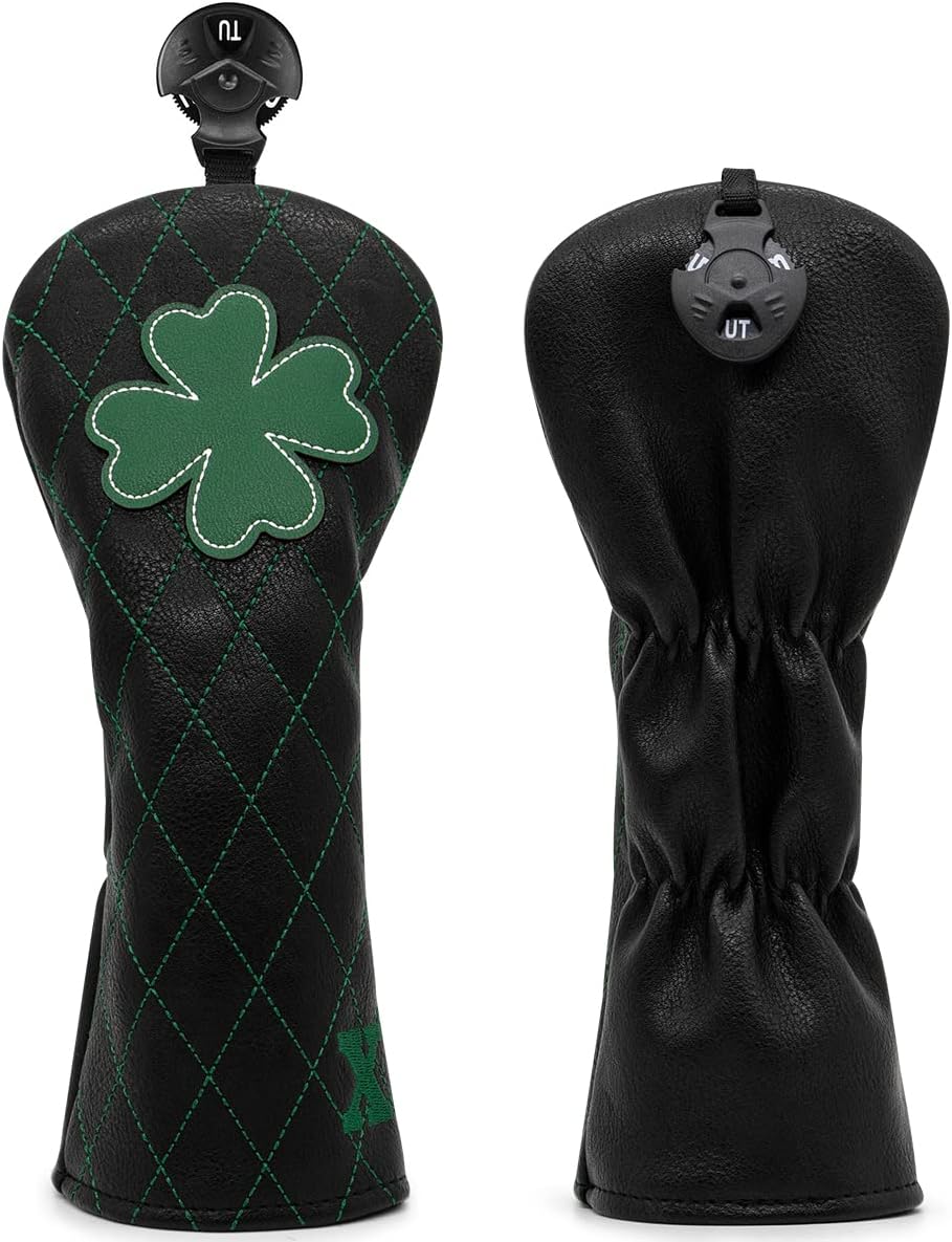Golf Headcovers Golf Driver Fairway Hybrid Head Cover Golf Blade Mallet Putter Cover Lucky Clover Cross Pattern Premium Leather Driver Fairway(FW) Wood Hybrid(UT) with Number Tags - Amazon product rated Grade C