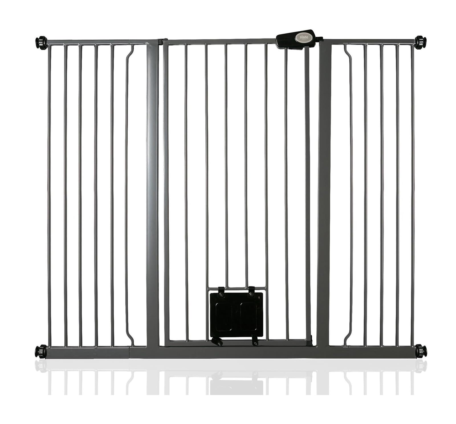 Bettacare Slate Grey Pet Gate With Lockable Cat Flap, 133.2Cm - 140.8Cm, 104Cm In Height, Extra Tall Dog Safety Barrier With Cat Flap, Easy Installation