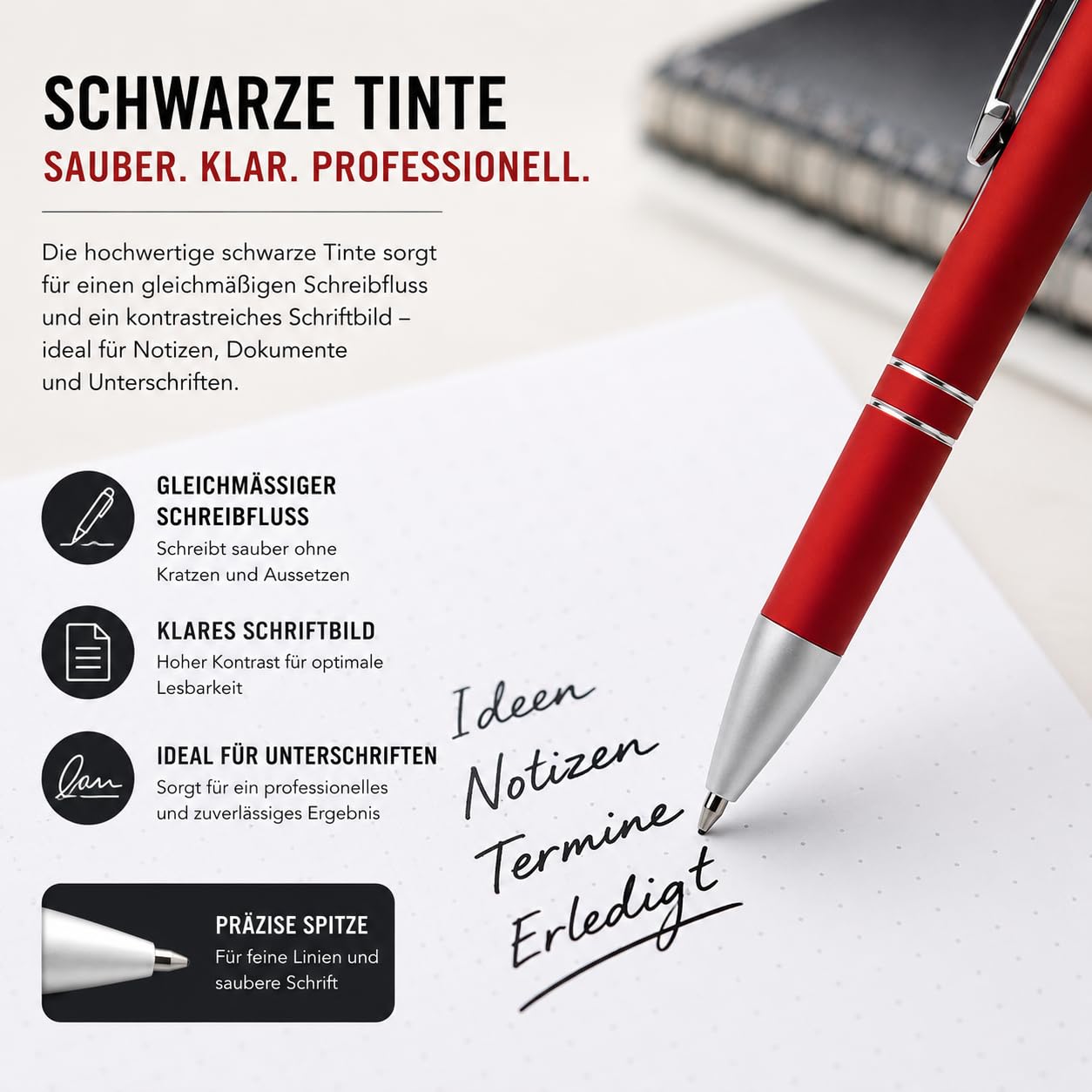 WPRO 250x -Kugelschreiber aus Metall Cami Soft rot – rutschfeste Softtouch-Oberfläche, langlebige schwarze Jumbo-Mine, Premium Werbestift in Farben nach Wahl – ideal als Give-away oder Bürobedarf