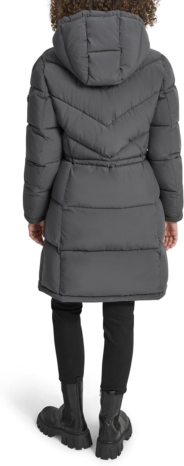 DKNY Women's Walker-length Puffer Coat With Hood and Adjustable Internal Drawcord – Quilted Long Winter Jacket - Image 4