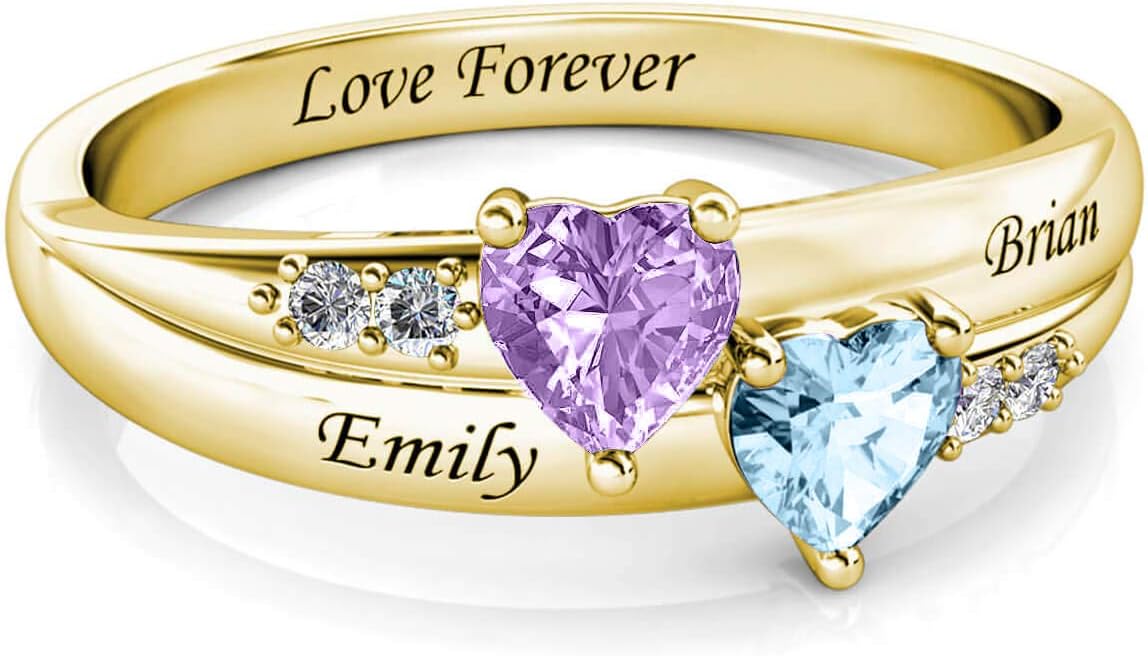 URONE Mothers Rings With 2 Birthstones Sterling Silver Custom 2 Name Ring Personalized Rings For Women Girls