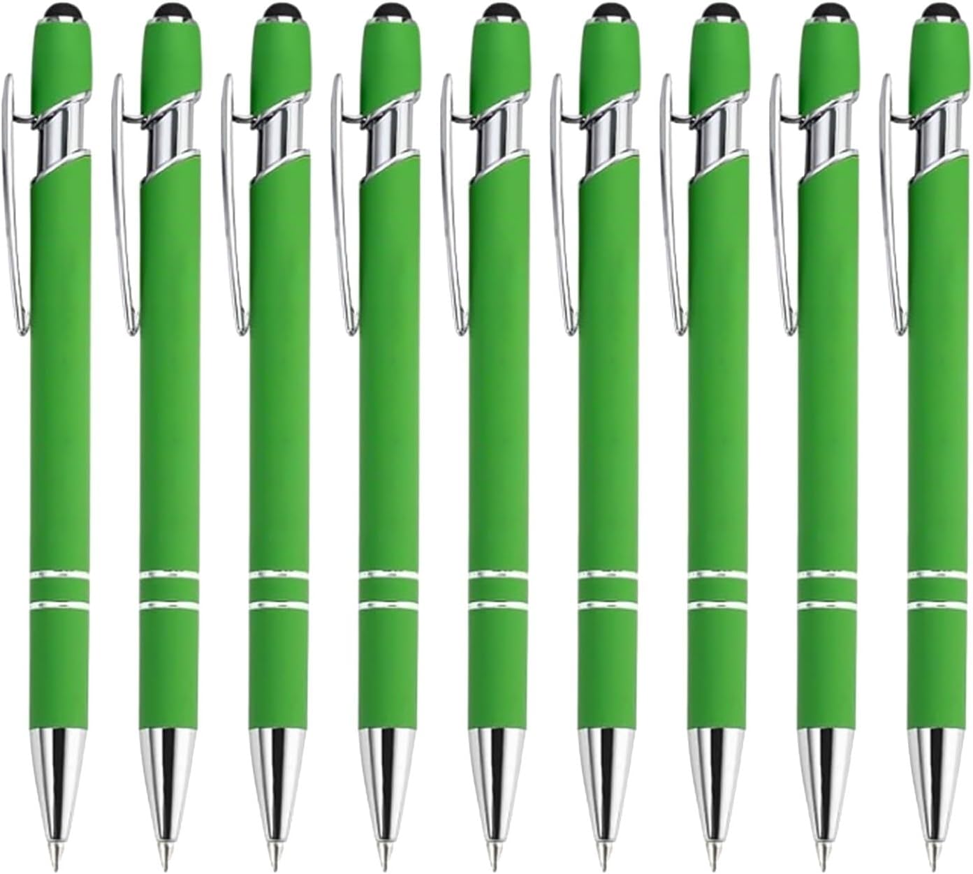 10PCS Custom Pens Personalized, Customized Pens with Name/Logo on Both Gifts, Engraved Ballpoint with Stylus, Ideal for Business, Birthday, Party, Wedding, School (Green)