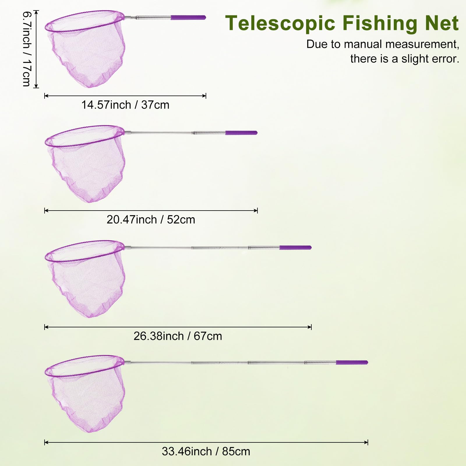 M METERXITY 1 filet de pêche télescopique pour adolescents, extensible de 48 cm avec poignée réglable pour attraper les insectes/petits poissons/crevettes/aquarium/extérieur [violet]