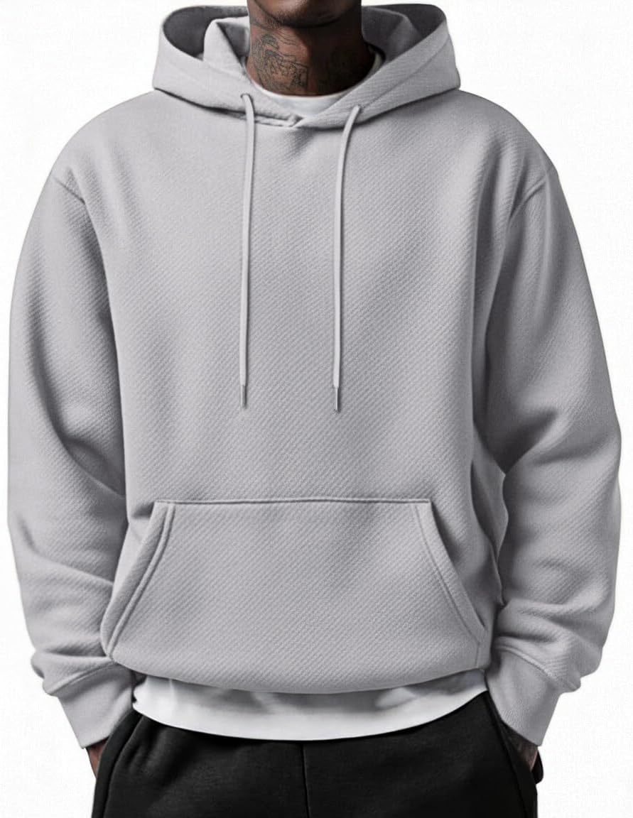 COOFANDY Men's Long Sleeve Hooded Sweatshirt Casual Lightweight Hoodies Pullover Textured Drawstring Hoodie with Kanga Pocket