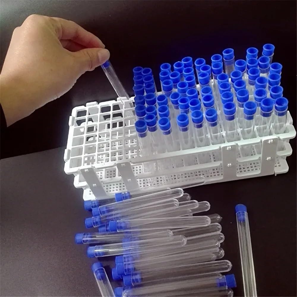 100 tubos de plástico de laboratorio de 13 x 100 mm (8 ml) con 1 gradilla de 90 orificios