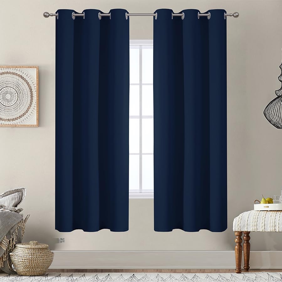 VEHEDE Thermal Insulated Curtains & Drapes for Bedroom, 63 Inch Drop Living Room Noise Reduing Curtain with Eyelet, Super Soft Blackout Curtains, W38 x L63, Navy Blue, 2 Panels — image 1
