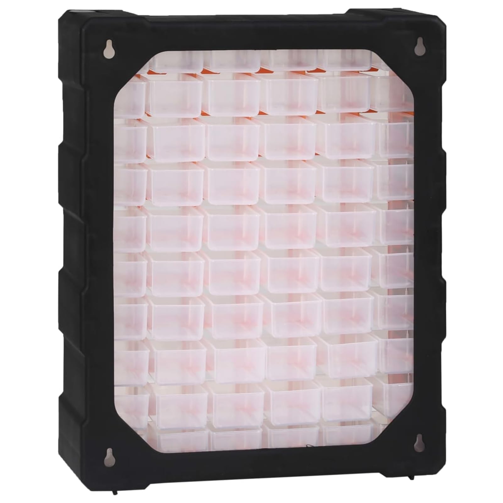 Contenitore Portaoggetti con 60 Cassetti, Organizzatore per Attrezzi e Componenti Fissaggio, 38x16x47,5 cm in PP trasparente e nero, Cassetti Visibili per Dadi Bulloni Viti Chiodi, per Artigiani e Fai