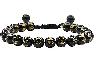 Om Mani Black Agate Bracelets for Women - Crystal Gemstone Beaded Bracelet
