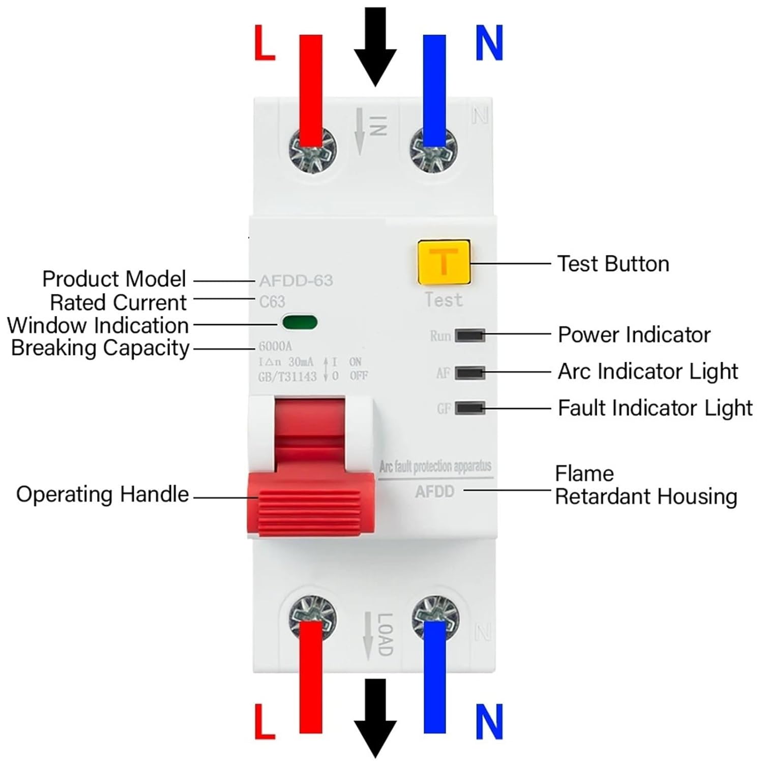 AC220V AFDD Arc Fault Protector Device RCBO RCCB MCB Circuit Breaker Interrupted Overload Earth Leakage Short Circuit Protection(10A)