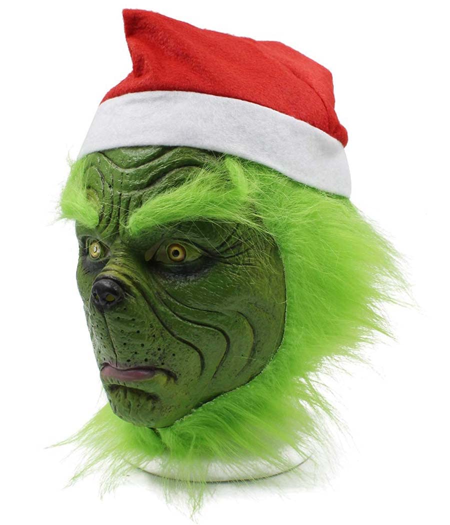 SHIFANQI Green Monster Mask,Santa Hat Christmas Mask Green Face Mask, Costume Props Cosplay Scary Head Mask for Adults - Image 2