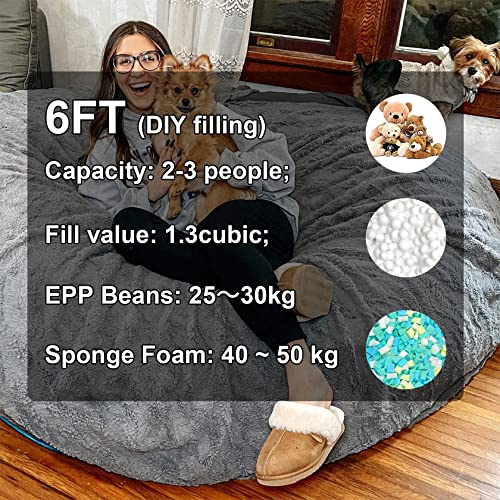 Giant Bean Bag Chair Cover Bean Bag Chairs For Adults Comfy Fluffy Big Bean Bag Sofa (No Filler, Cover Only) 6Ft Claret Oversized Soft Moon Pods Bean Bag Beds For Living Room #TOP5