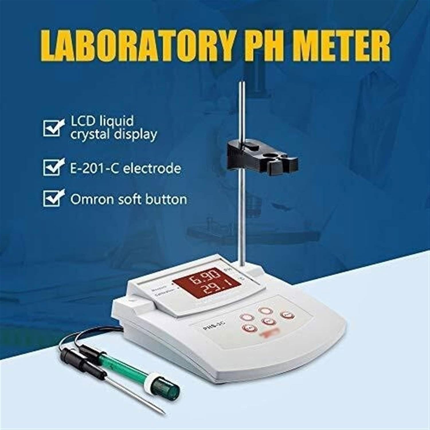 Medidor de pH de laboratorio de escritorio, probador digital de acidez y alcalinidad, 2 electrodos de PH/temperatura, calibración automática, precisión de pH de ± 0,01, para acuario, laboratorio
