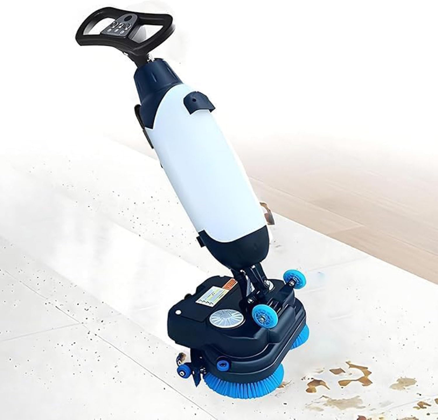 Limpiador de suelos comercial, mini máquina de suelo con cepillos dobles y cabezal giratorio de 360° para una limpieza eficiente en escuelas y supermercados