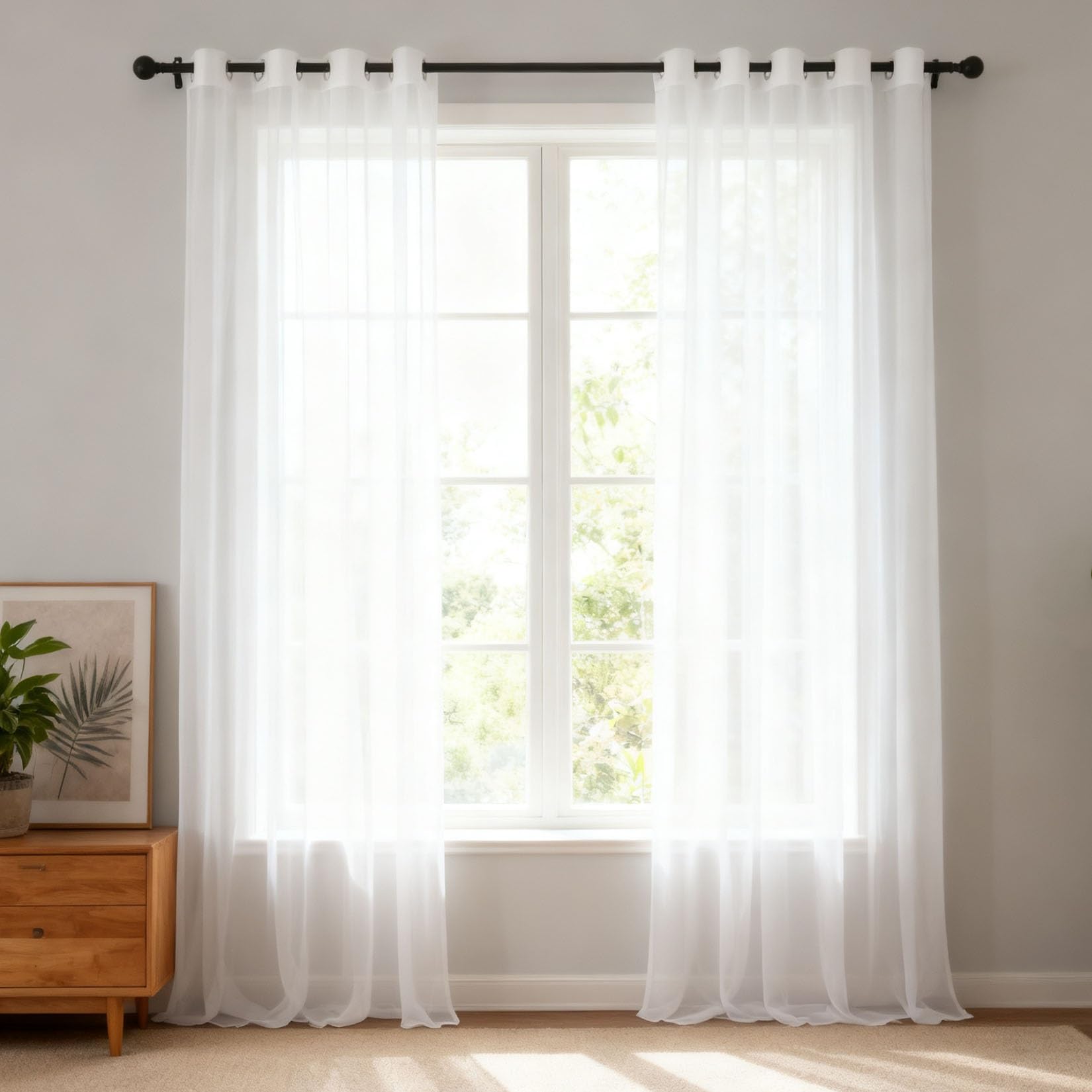 Visillos salón modernos de 60 x 270 cm blancos para ventana de cocina